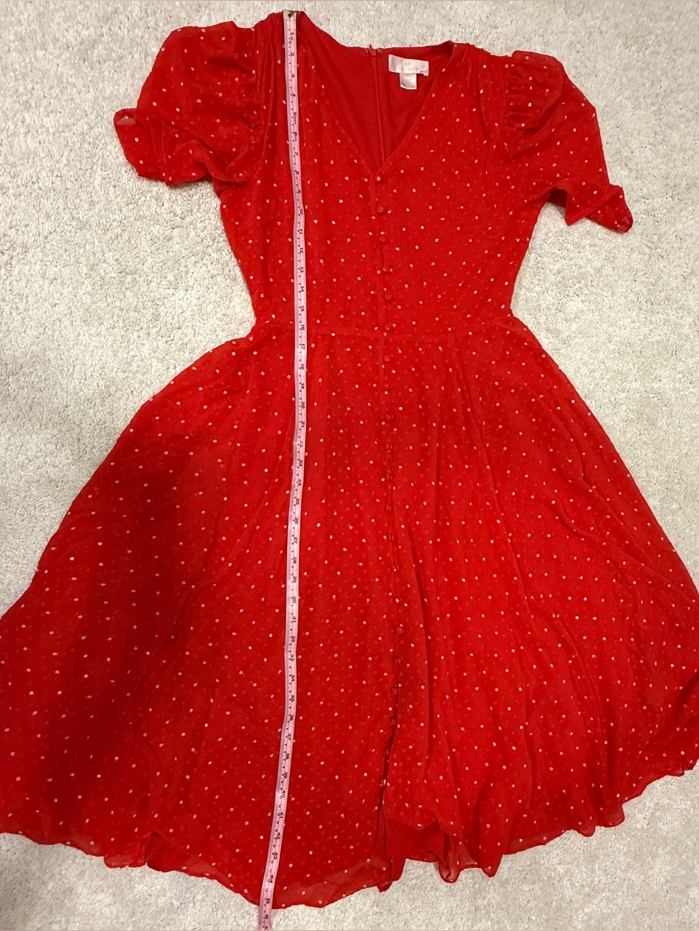 Rachel Parcell Red Polka Dot Midi Dress with Puff Sleeves and V-Neck - Picture 6 of 9